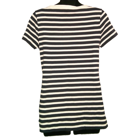 Lauren Ralph Lauren Blue & White Striped Short Sleeve Shirt w/Zippers Sz Medium - Picture 4 of 8